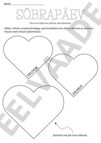 Sõbrapäev OMADUSSÕNAD EST