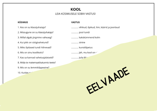 "KOOL ("Mul on... kellel on..."; sildid küsimuste ja vastustega ühendamiseks, tööleht)" - Image 4