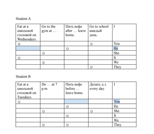 Present Simple game (information gap activity)