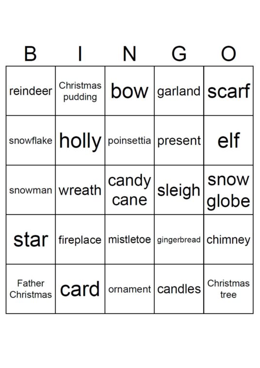 Christmas vocabulary BINGO