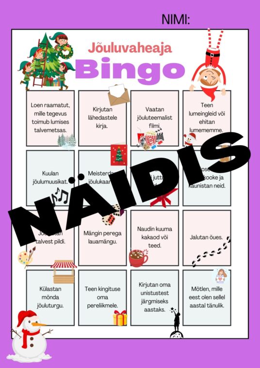 Jõuluvaheaja bingo