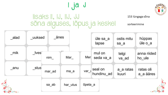 I ja J sõnas, sõnasedelite sorteerimine