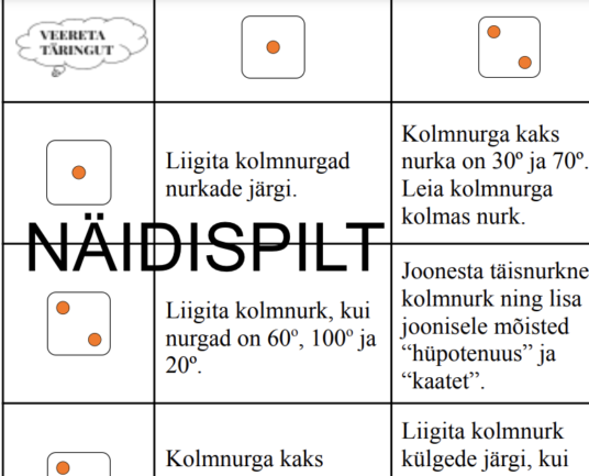 Täringumäng: kolmnurga liigid, kolmnurga joonestamine, sisenurkade summa