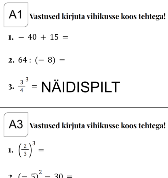 Liikuv bingomäng: kõik tehted ratsionaalarvudega