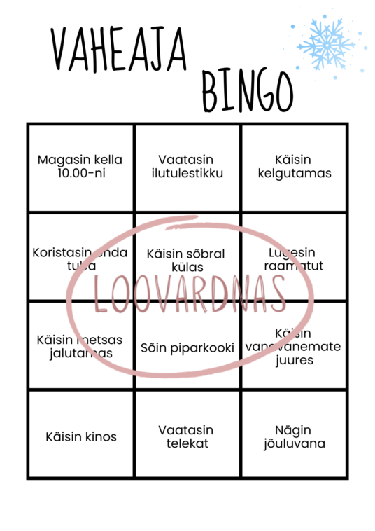 Jõuluvaheaja bingo