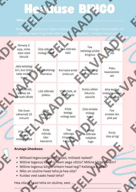 Headuse bingo - väärtuskasvatuse mäng