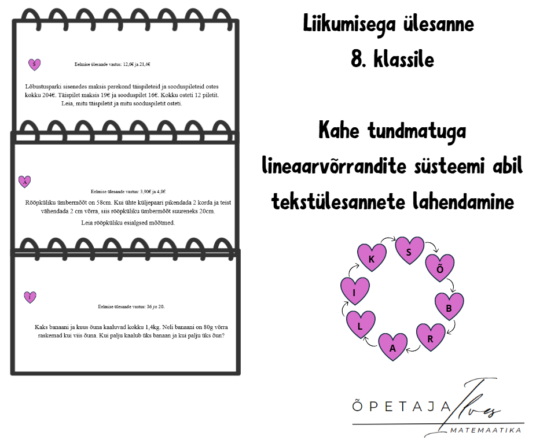 Liikumisülesanne (seinakaartidega ülesanne): kahe tundmatuga lineaarvõrrandite süsteemide abil tekstülesannete lahendamine