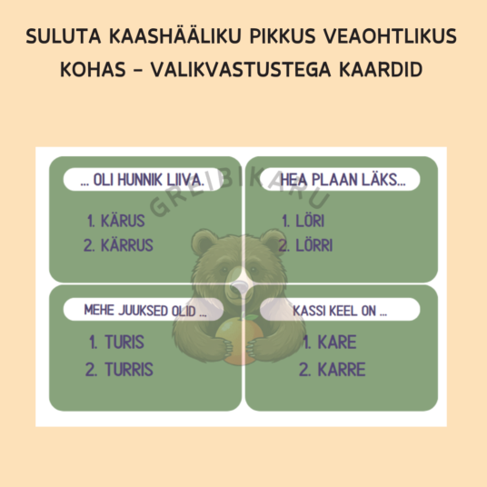 Suluta kaashääliku (L, M, N, R) pikkus veaohtlikus kohas - valikvastustega kaardid