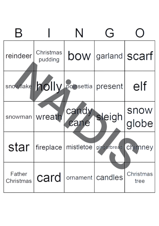 Christmas vocabulary BINGO