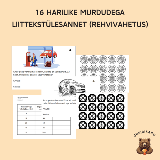 16 harilike murdudega liittekstülesannet (rehvivahetus)