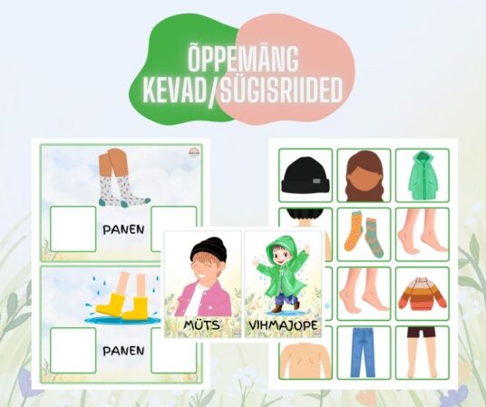 Õppemäng ja sõnakaardid "Kevad/sügisriided"
