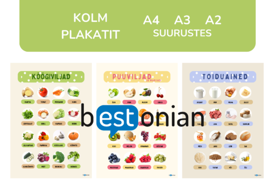 Köögiviljad, puuviljad ja marjad, toiduained. Plakatid