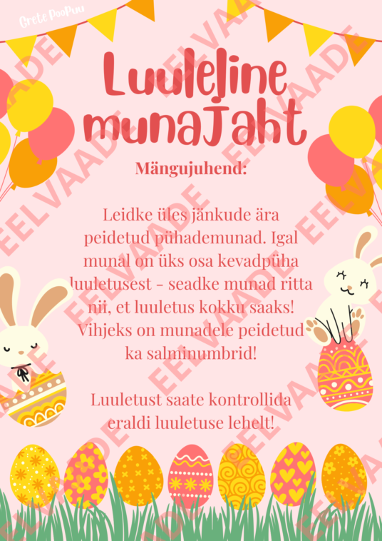 Luuleline munajaht - munadepüha/kevadpüha/lihavõtete liikumismäng