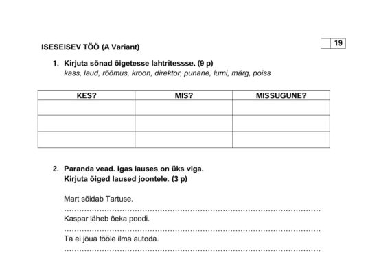 Iseseisev töö A ja B variant (Küsisõnad)