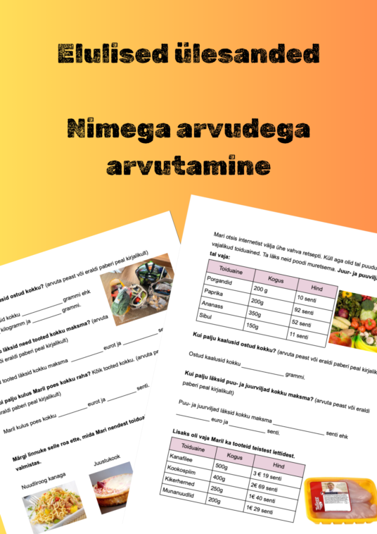 Eluliste ülesannetega tööleht (nimega arvudega arvutamine)