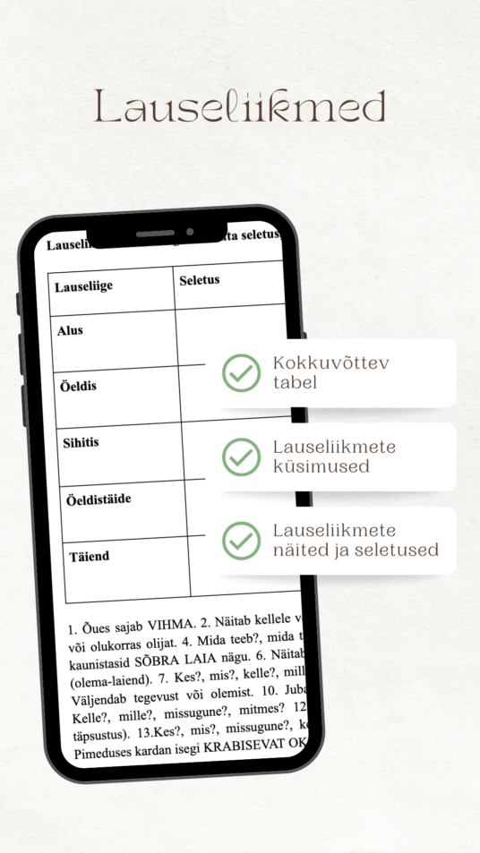 Lauseliikmed. Pane õigesse kohta seletus, küsimused ja lause õige lauseliikmega.