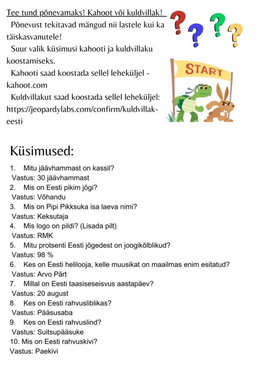Kahooti ja kuldvillaku jaoks suur valik küsimusi!