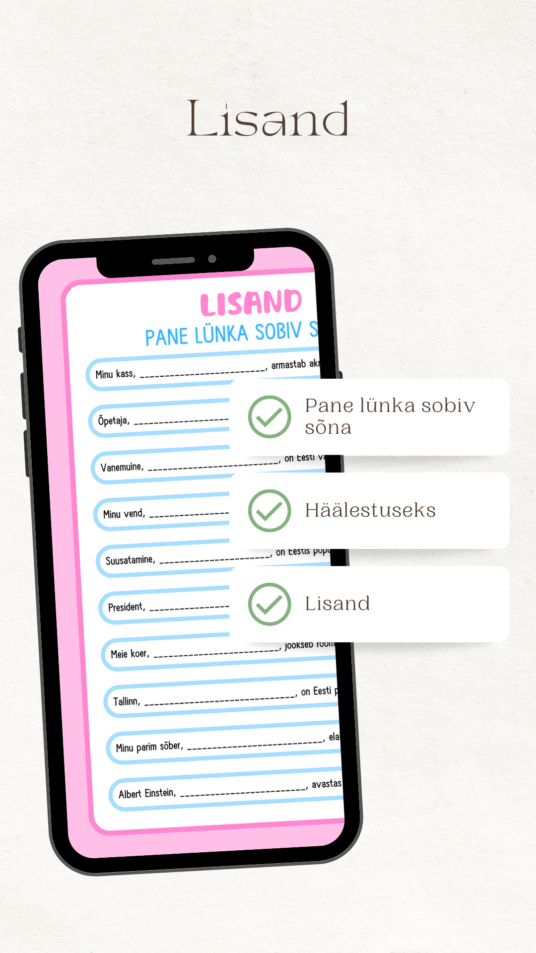 Lisand - lisa sobiv sõna