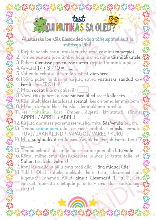 NALJAPÄEVA TÄHELEPANU-TEST