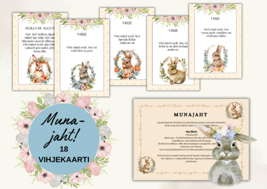 MUNAJAHT. Otsimismäng- 18 vihjekaarti toas kasutamiseks.