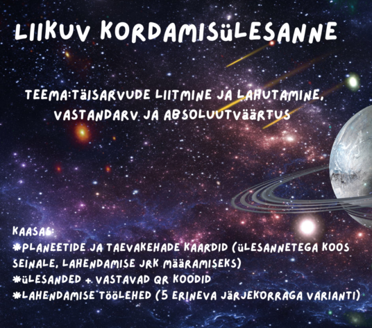 Liikumisega kordav ülesanne (täisarvude liitmine, lahutamine, absoluutväärtus, vastandarv)