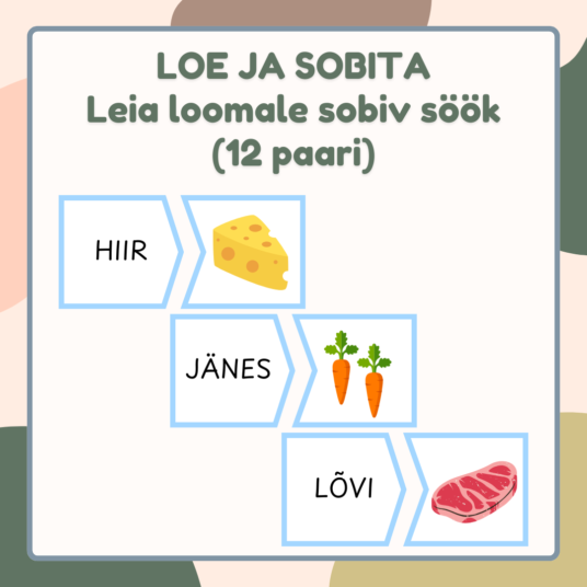 Kaardid LOE JA SOBITA (loom + sobiv söök)