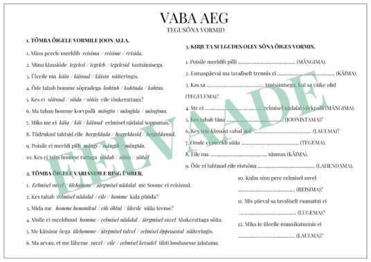 "VABA AEG - tegusõna vormid"