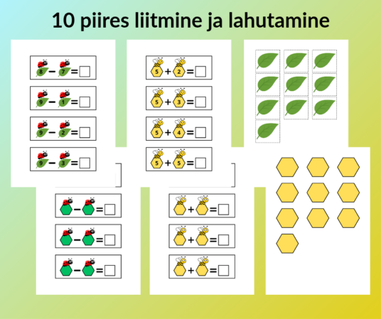 10 piires liitmine ja lahutamine - õppekaardid
