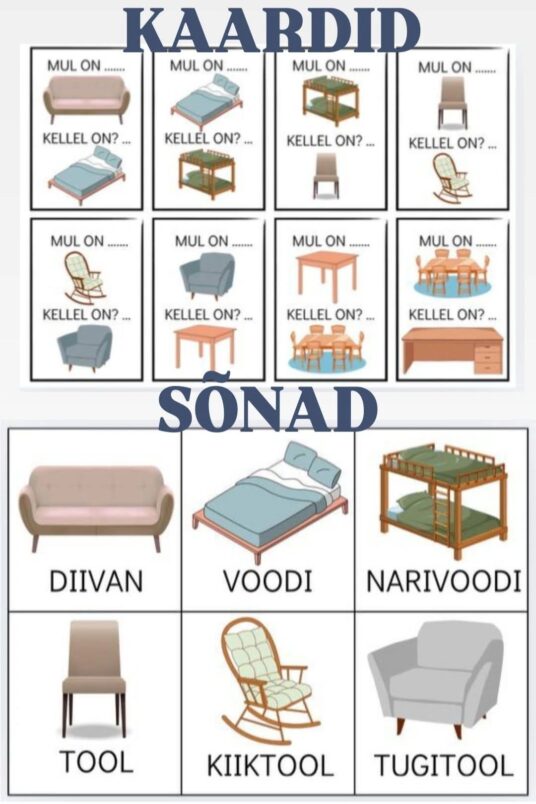 Mäng "Kellel on?" + sõnad, "mööbel" teemal