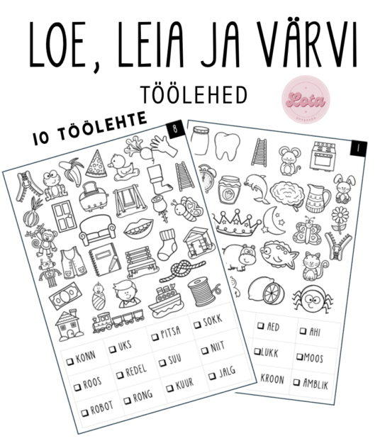 Loe, leia ja värvi - töölehed