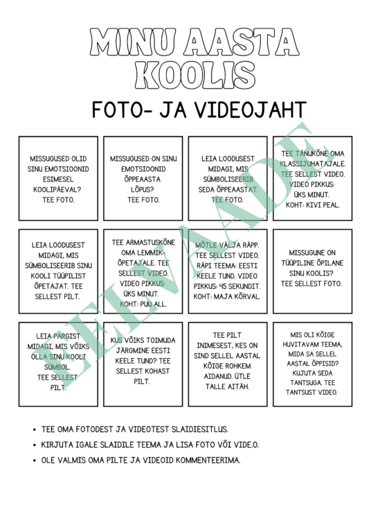 FOTO- JA VIDEOJAHT "Minu aasta koolis"