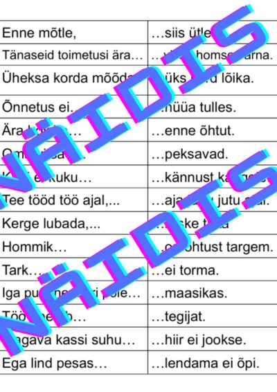 Ühenda vanasõna algus ja lõpp