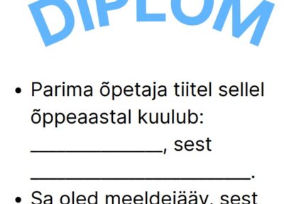 Diplom parimale õpetajale