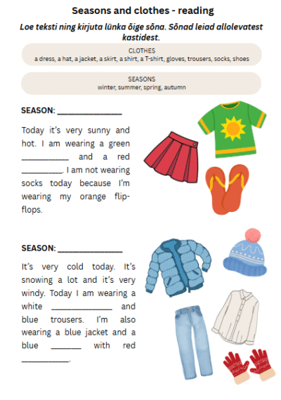 Seasons and clothes - reading comprehension