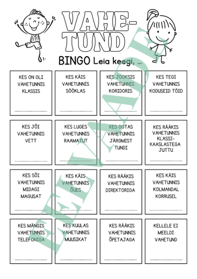 Vahetund - bingo (lihtminevik)