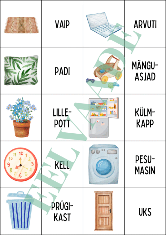 "Mööbel ja muud asjad kodus - väikesed sõna- ja pildikaardid (30 tk)" - Image 4