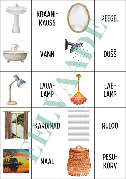 "Mööbel ja muud asjad kodus - väikesed sõna- ja pildikaardid (30 tk)" - Image 3