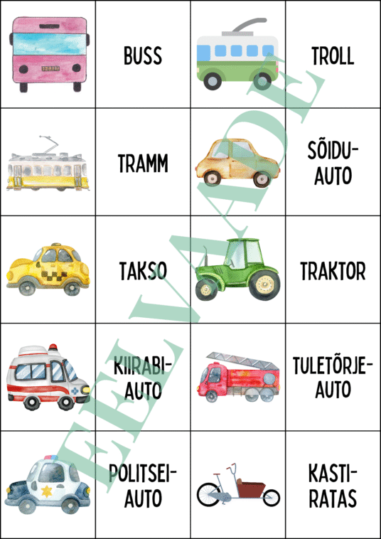 "Sõidukid - väikesed pildi- ja sõnakaardid (30 tk)" - Image 2
