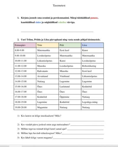 4. klass tasemetest