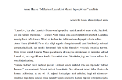 Anna Haava “Mälestusi Laanekivi Manni lapsepõlvest” analüüs
