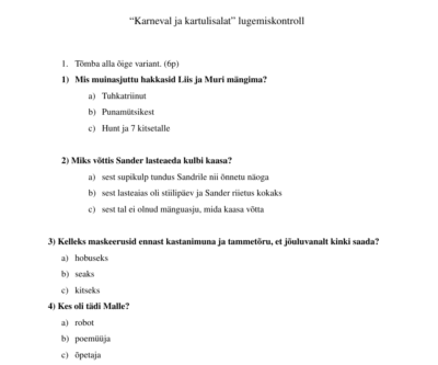 "Karneval ja kartulisalat" lugemiskontroll