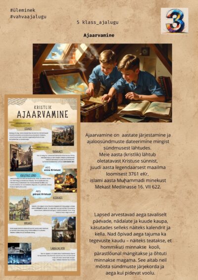 Ajaarvestamine. 5. klass. Rääkivad seinad, pakatid, töölehed, ülesanded. 22 lk