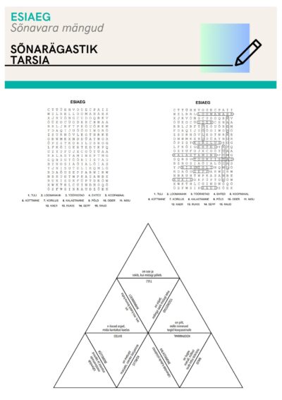 ESIAEG. 5. klass. 6 klass. Sõnavara mängud: sõnarägastik ja tarsia_7 lk