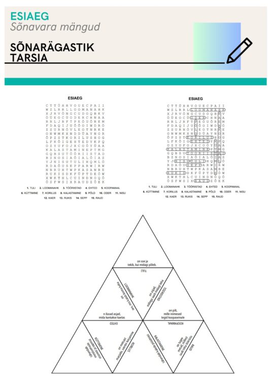 ESIAEG. 5. klass. 6 klass. Sõnavara mängud: sõnarägastik ja tarsia_7 lk