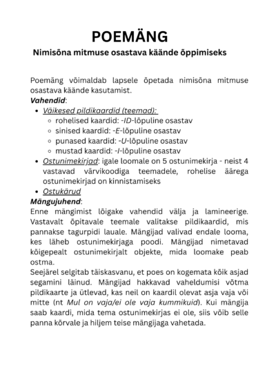 Poemäng - nimisõna mitmuse osastav kääne