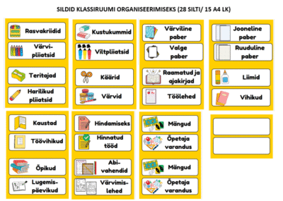 Sildid klassiruumi organiseerimiseks (30 silti/ 15 lk)