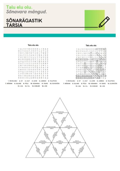 TALU ELU OLU. 5. klass. 6 klass. Sõnavara mängud: sõnarägastik ja tarsia