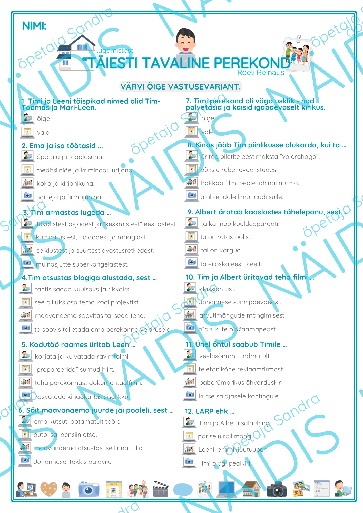 “TÄIESTI TAVALINE PEREKOND” (R. Reinaus) LUGEMISTEST-TÖÖLEHTEDE KOGUMIK