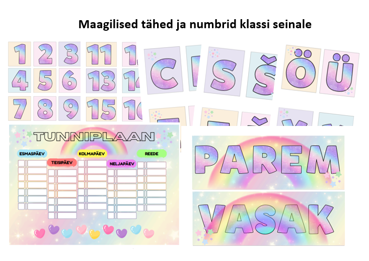 Maagiline tähestik ja numbrid klassi seinale ( 1. klass)