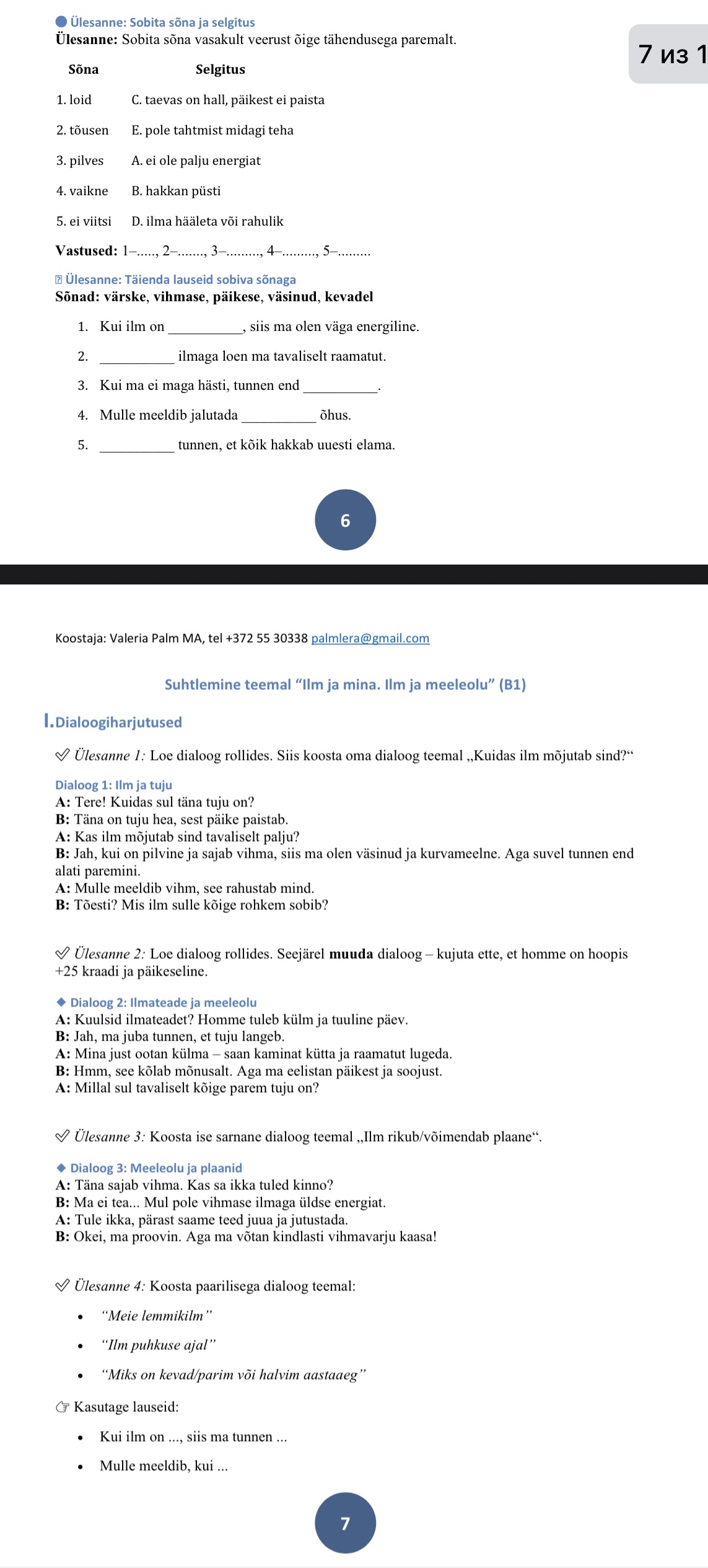 Suhtlemisklubi töölehed: Ilm ja meeleolu (B1). Valik ülesandeid